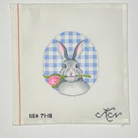 Bunny with Tulip on Blue Gingham