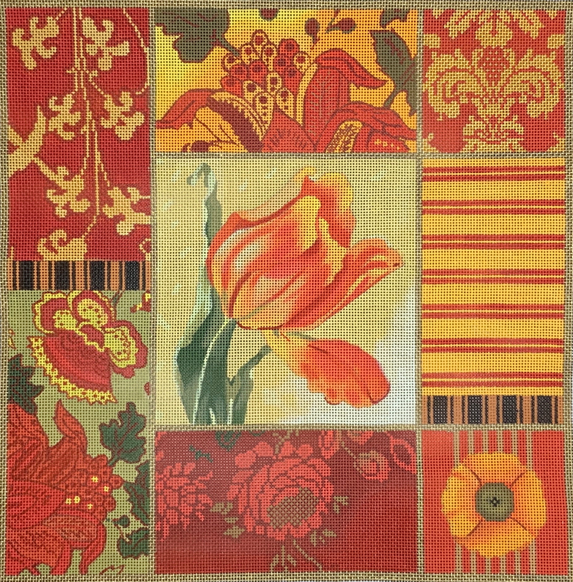 Red Tulip Collage Needlepoint Destashing