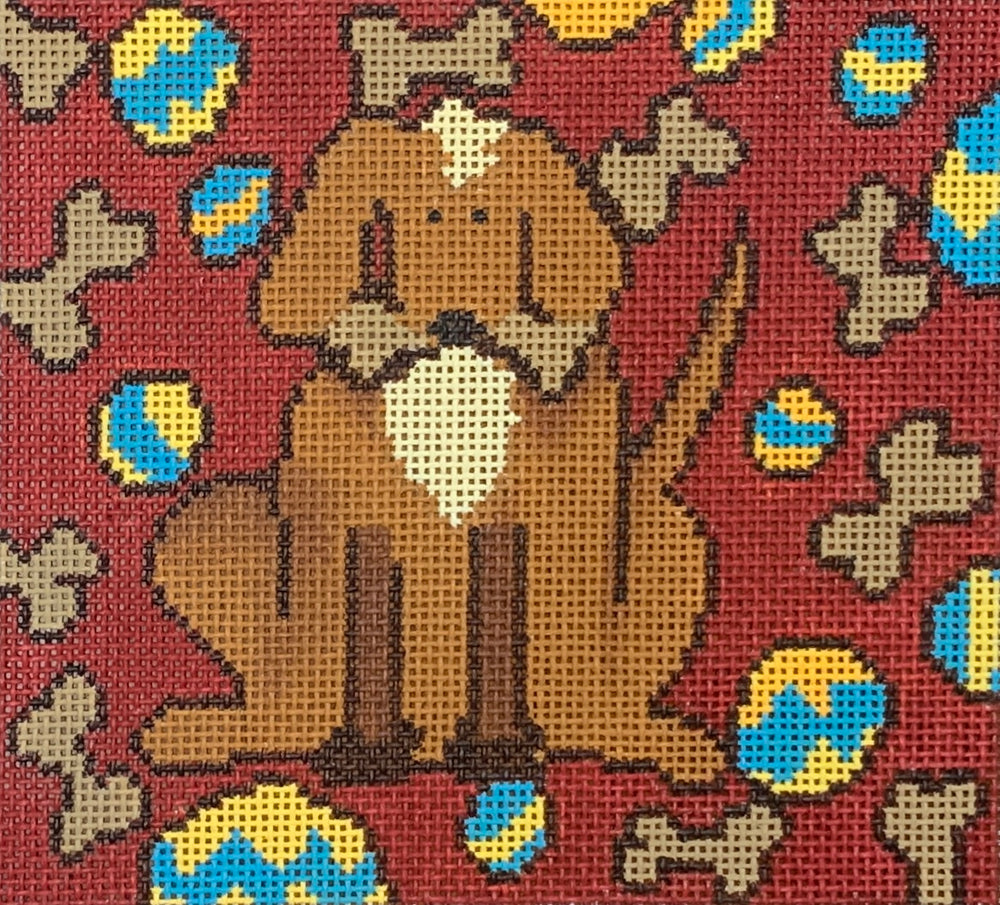 Dog w/ Bone on Red