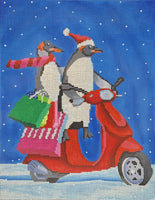 Penguins on Scooter Shopping
