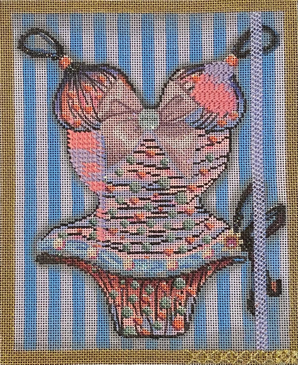 Blue Beaded Teddy - some stitching