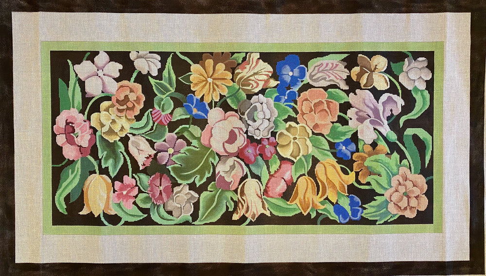 Floral Rug with Black and White Border