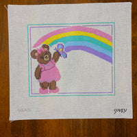 Pink Bear Rainbow Birth Announcement