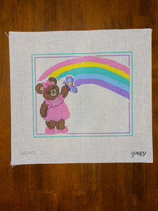 Pink Bear Rainbow Birth Announcement