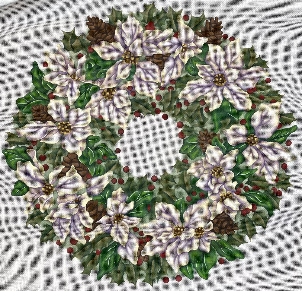 White Poinsettia Wreath Needlepoint Destashing White poinsettia wreath needlepoint destashing