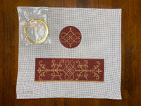 Arabesque Round Hinged Box - Burgundy and Gold with hardware
