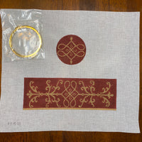 Arabesque Round Hinged Box - Burgundy and Gold with hardware