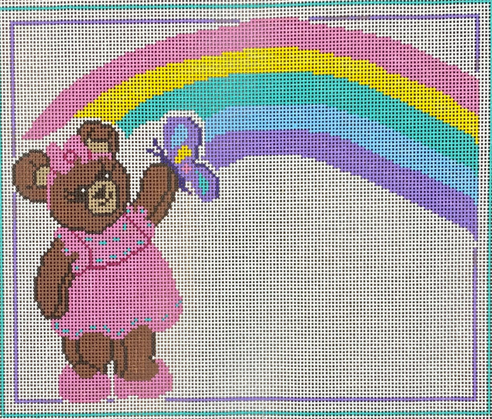 Pink Bear Rainbow Birth Announcement