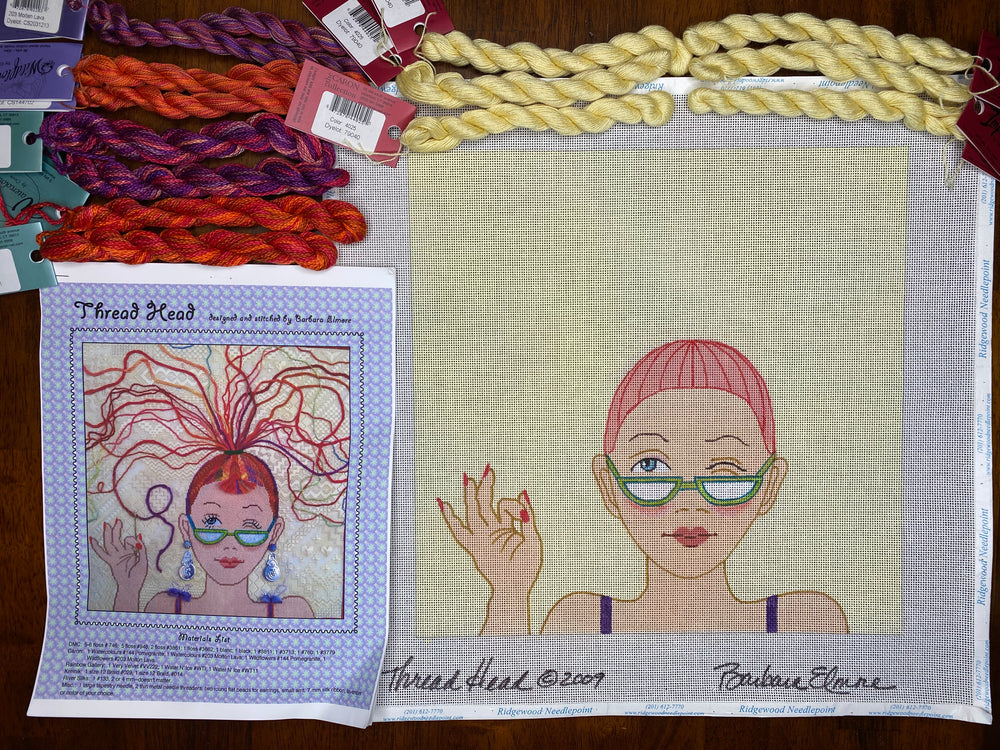Thread Head with stitch guide and starter threads