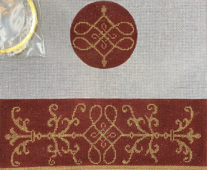 Arabesque Round Hinged Box - Burgundy and Gold with hardware
